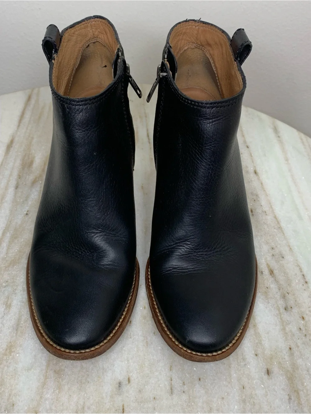 Madewell boot ankle “The Billie” black Leather style f5044 Stacked Sole - Picture 1 of 11